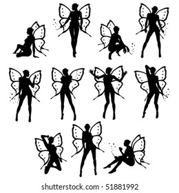Beautiful little fairy silhouettes vector collection