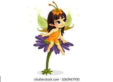 beautiful little fairy sitting on the flower