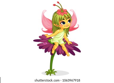 Beautiful Little Flower Fairy Sitting On The Flower