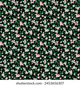 Beautiful little flowers with leaf and creeper, summer spring fashion small floral seamless pattern fabric print design vector illustration background