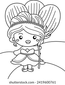Beautiful Little Garden Princess Girl Cartoon Coloring Activity for Kids and Adult