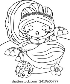 Beautiful Little Garden Princess Girl Cartoon Coloring Activity for Kids and Adult