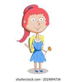 Beautiful little girl with a backpack.Vector design, children's and school themes.