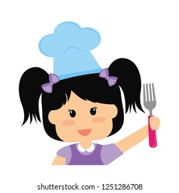 beautiful little girl with chef hat and fork