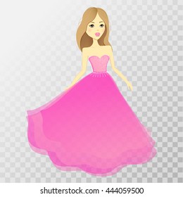 Beautiful little girl in a dress. Vector character with a transparent background. Fairy Princess. Cartoon illustration. Ball gown. Cute and sweet lady.