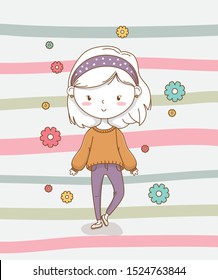 beautiful little girl with pastel colors and flowers vector illustration design