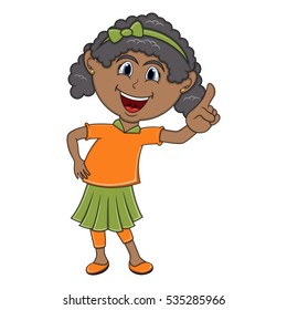 Beautiful little girl pointing her finger cartoon vector illustration