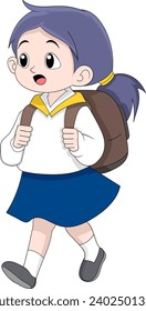 beautiful little girl wearing uniform and carrying bag, going to school, creative illustration design