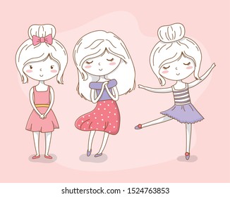 beautiful little girls group with pastel colors vector illustration design