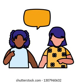 beautiful little girls interracial couple with speech bubble
