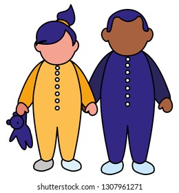 beautiful little kids couple interracial characters