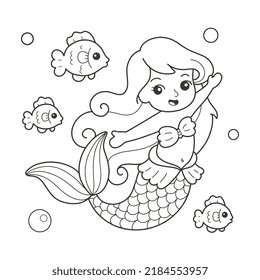 beautiful little mermaid with fish printable coloring page