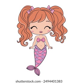 Beautiful little mermaid. Siren. Sea theme. Hand drawn vector illustration on a white background.