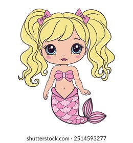 Beautiful little mermaid. Siren. Sea theme. Hand drawn vector illustration on a white background.