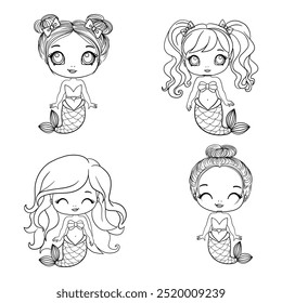 Beautiful little mermaid. Siren. Sea theme. Hand drawn vector illustration on a white background.