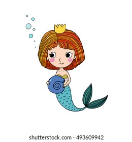 Cute Little Mermaid Siren Vector Illustration Stock Vector (Royalty ...