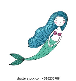 Beautiful little mermaid. Siren. Sea theme. vector illustration on a white background. 