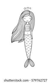 Beautiful little mermaid. Siren. Sea theme. isolated objects on white background. Vector illustration. 