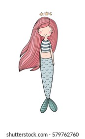 Beautiful little mermaid. Siren. Sea theme. isolated objects on white background. Vector illustration. 