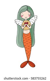 Beautiful little mermaid. Siren. Sea theme. vector illustration on a white background. 