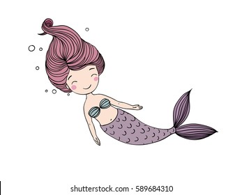 Beautiful little mermaid. Siren. Sea theme. vector illustration on a white background. 