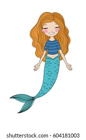 Beautiful little mermaid. Siren. Sea theme. vector illustration on a white background. 