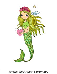 Beautiful little mermaid. Siren. Sea theme. vector illustration on a white background. Mythical creature