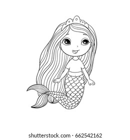 Beautiful little mermaid . Siren. Sea theme. vector illustration on a white background. Mythical creature. Coloring book