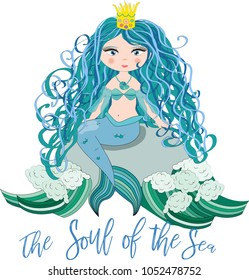A beautiful little mermaid is sitting on a rock. Siren. Sea theme. vector illustration on a white background. Soul of the Sea