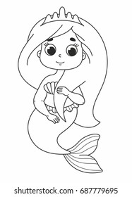 Beautiful little mermaid. Vector illustration for kids