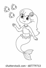Beautiful little mermaid. Vector illustration for kids