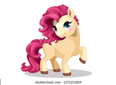 Beautiful little pony with beautiful pink hairstyle in standing position vector illustration