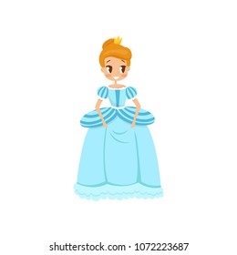 Beautiful little princess in a light blue dress and crown vector Illustration on a white background