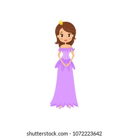 Beautiful little princess in a violet dress and crown vector Illustration on a white background