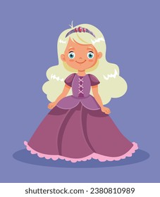 
Schöne kleine Prinzessin, die einen Ball-Gown-Vektorgrafik-Charakter trägt. Cute-adorable Adel-Mädchen mit einem Tiara und einem rosafarbenen Kleid 
