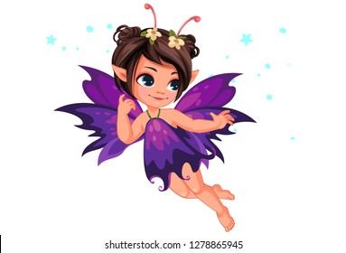 Beautiful little purple flower fairy flying