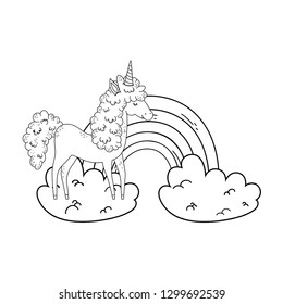 beautiful little unicorn in the clouds and rainbow
