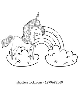 beautiful little unicorn in the clouds and rainbow