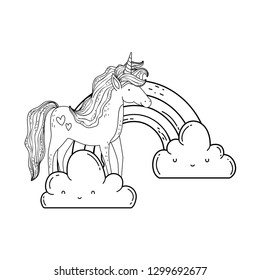beautiful little unicorn in the clouds and rainbow