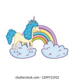 beautiful little unicorn in the clouds and rainbow