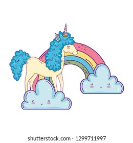 beautiful little unicorn in the clouds and rainbow