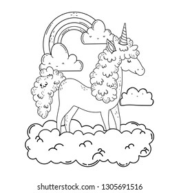 beautiful little unicorn in the clouds and rainbow