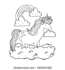 beautiful little unicorn in the clouds and rainbow