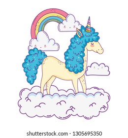 beautiful little unicorn in the clouds and rainbow