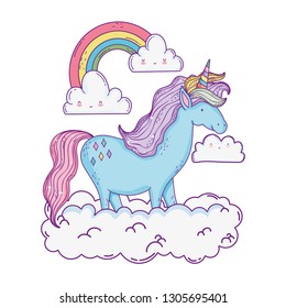beautiful little unicorn in the clouds and rainbow