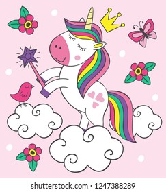 beautiful little unicorn on cloud - vector illustration, eps