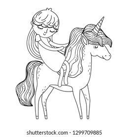 beautiful little unicorn with princess characters