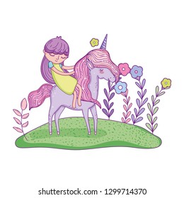 beautiful little unicorn with princess in the landscape