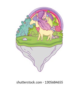 beautiful little unicorn with princess in the landscape