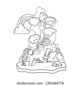 beautiful little unicorn with princess in the landscape